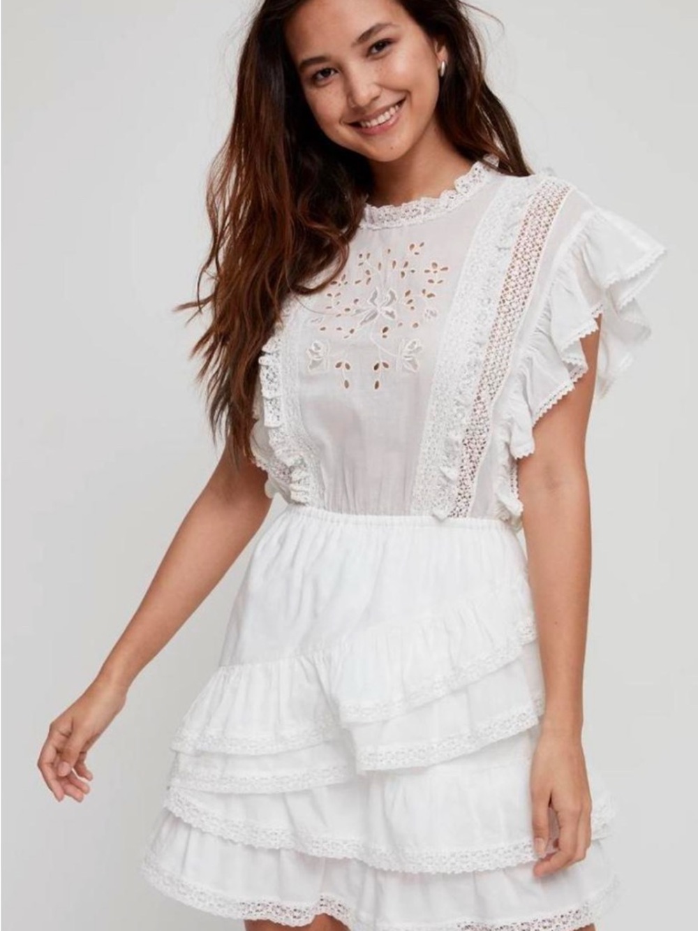 Sunday Best White Lace Ruffle Tiered Mini Dress